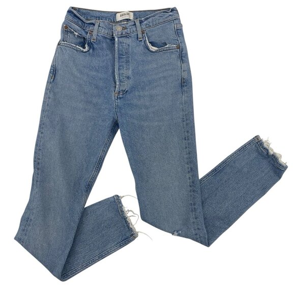 AGOLDE Size 26 Blue Nico High Rise Button Fly Slim Ankle Distressed Jeans - Picture 1 of 11